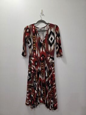 Red Ikat Wrap-Style Midi Dress